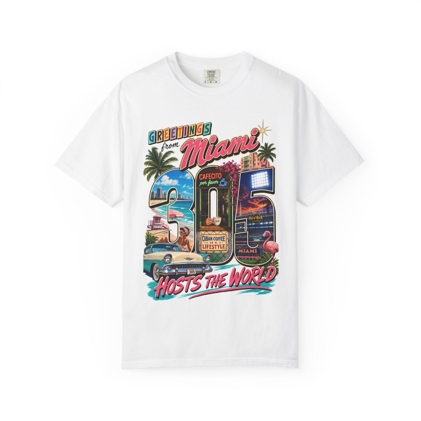 Miami Retro Postcard T-Shirt — "Greetings Miami" Vintage Vacation Tee