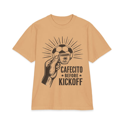 Cafecito Before Kickoff Soccer T-Shirt — Latin Coffee & Football Fan Tee