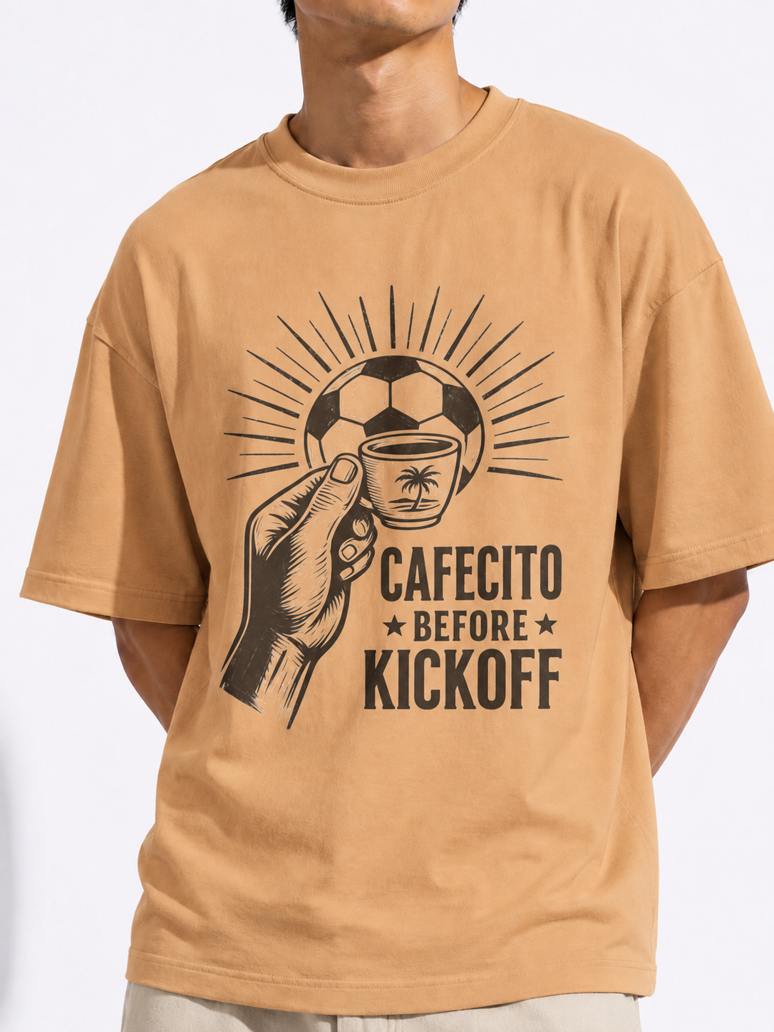 Cafecito Before Kickoff Soccer T-Shirt — Latin Coffee & Football Fan Tee