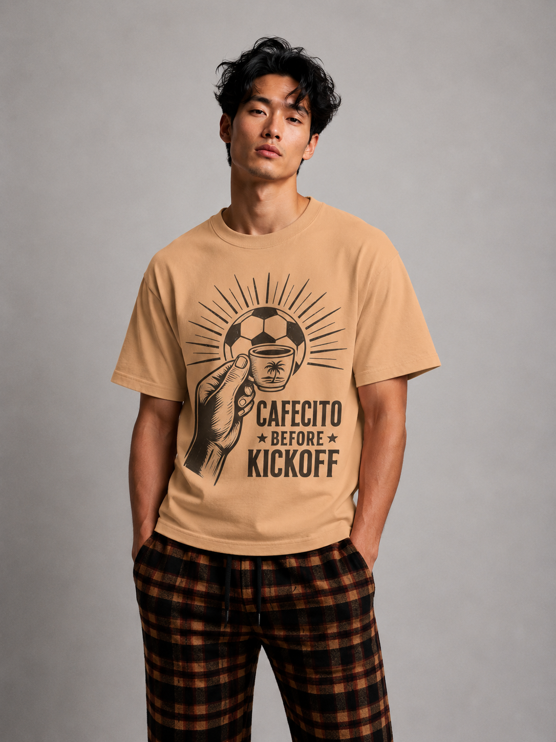 Cafecito Before Kickoff Soccer T-Shirt — Latin Coffee & Football Fan Tee
