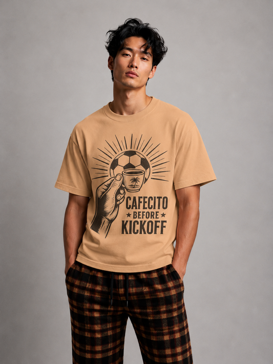 Cafecito Before Kickoff Soccer T-Shirt — Latin Coffee & Football Fan Tee