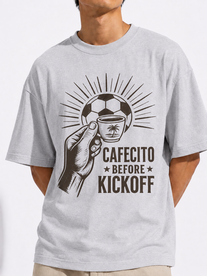 Cafecito Before Kickoff Soccer T-Shirt — Latin Coffee & Football Fan Tee