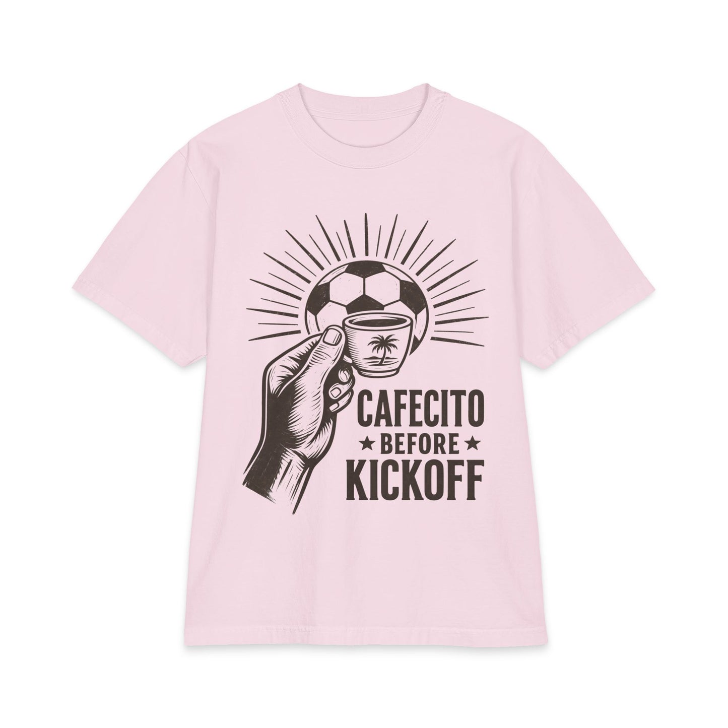 Cafecito Before Kickoff Soccer T-Shirt — Latin Coffee & Football Fan Tee